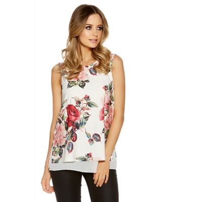 Cream and red floral print top